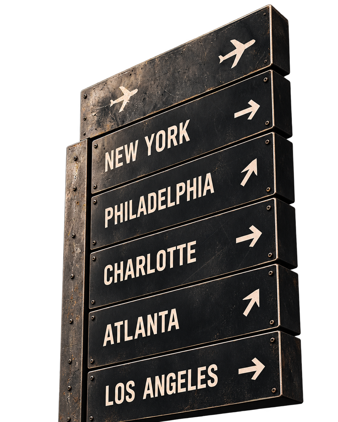 Directional signs for all five U.S. tour cities